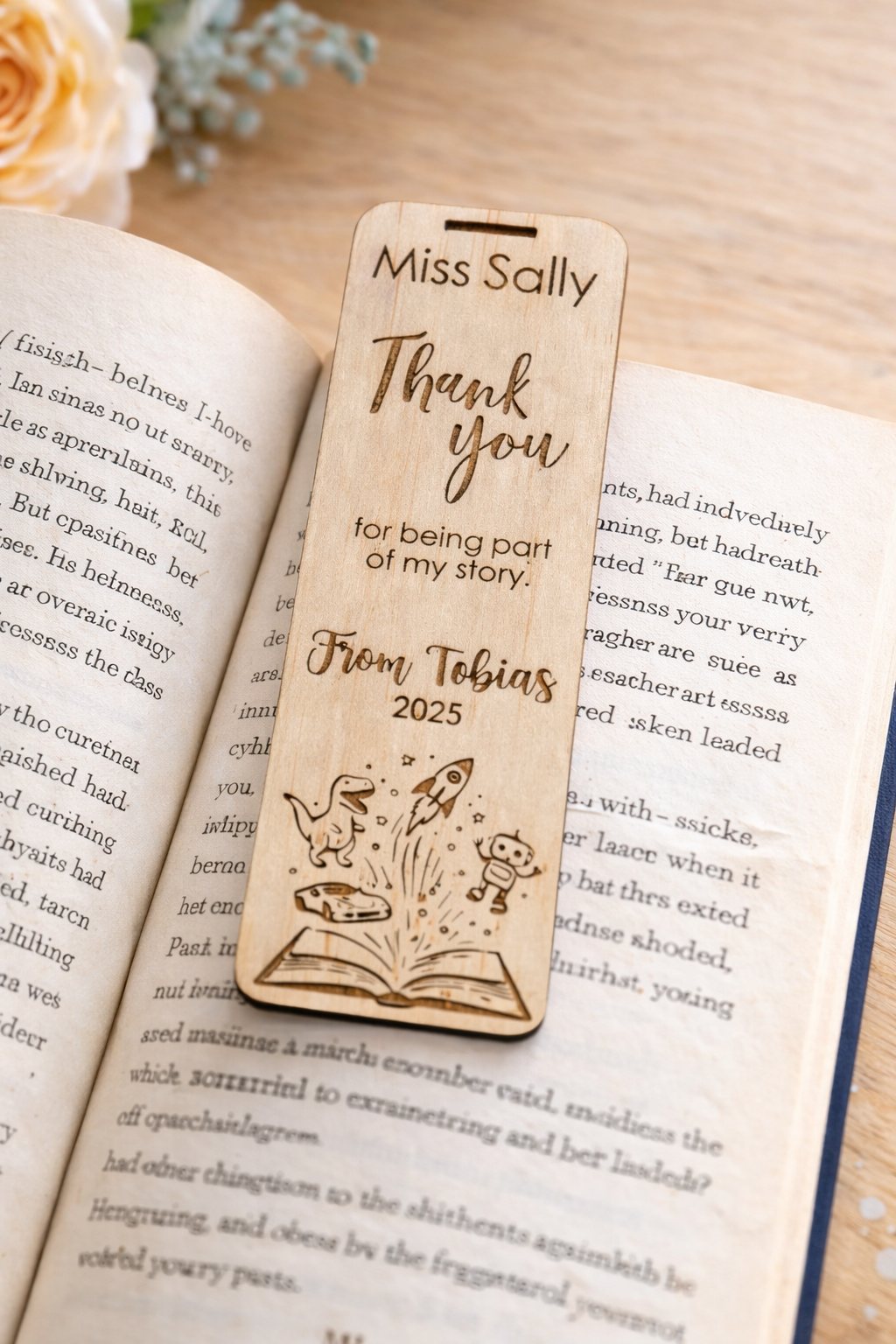 Wooden Bookmark – Teacher Thank You Gift – Personalised